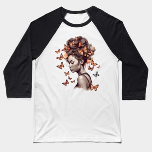 Afro Woman with Butterflies #3 Baseball T-Shirt